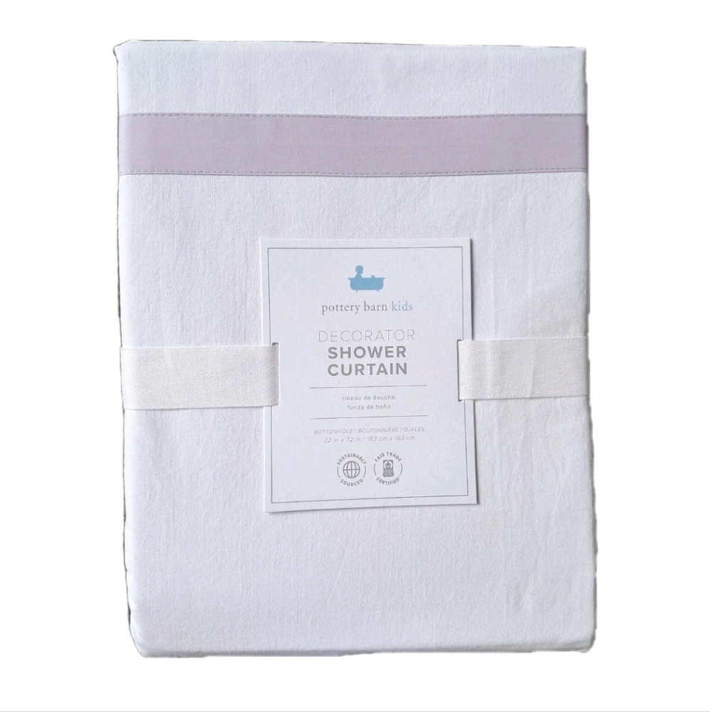 Pottery Barn Kids White Shower Curtain with Light Lavender Trim